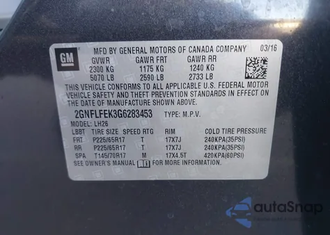 2016 Chevrolet Equinox Lt z USA, uszkodzony, nr VIN 2GNFLFEK3G6283453